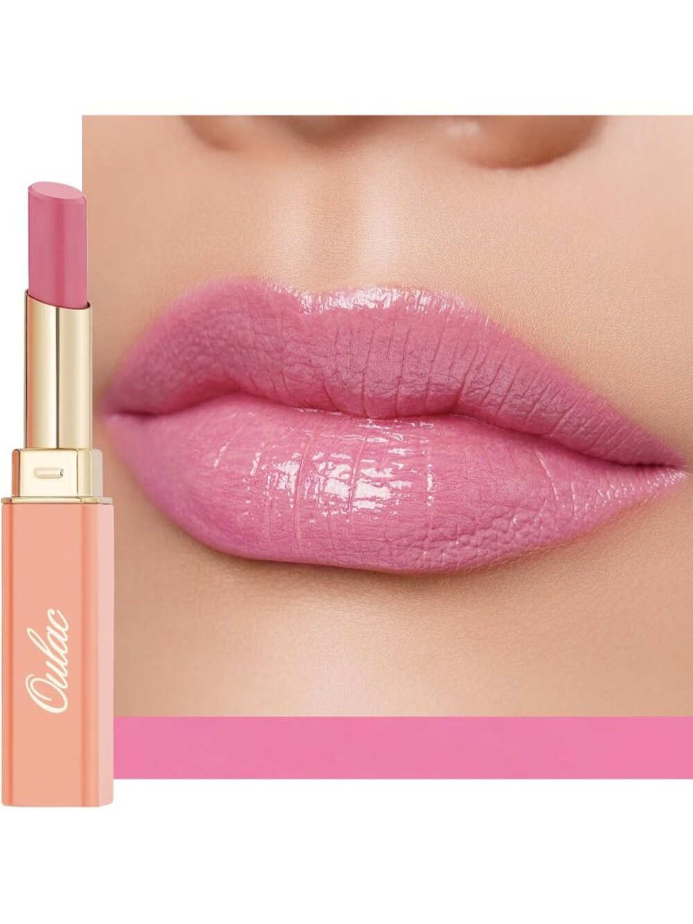Moisture Shine Warm Pink Lipstick Glossy Finish Vegan Cruelty-Free Coverage